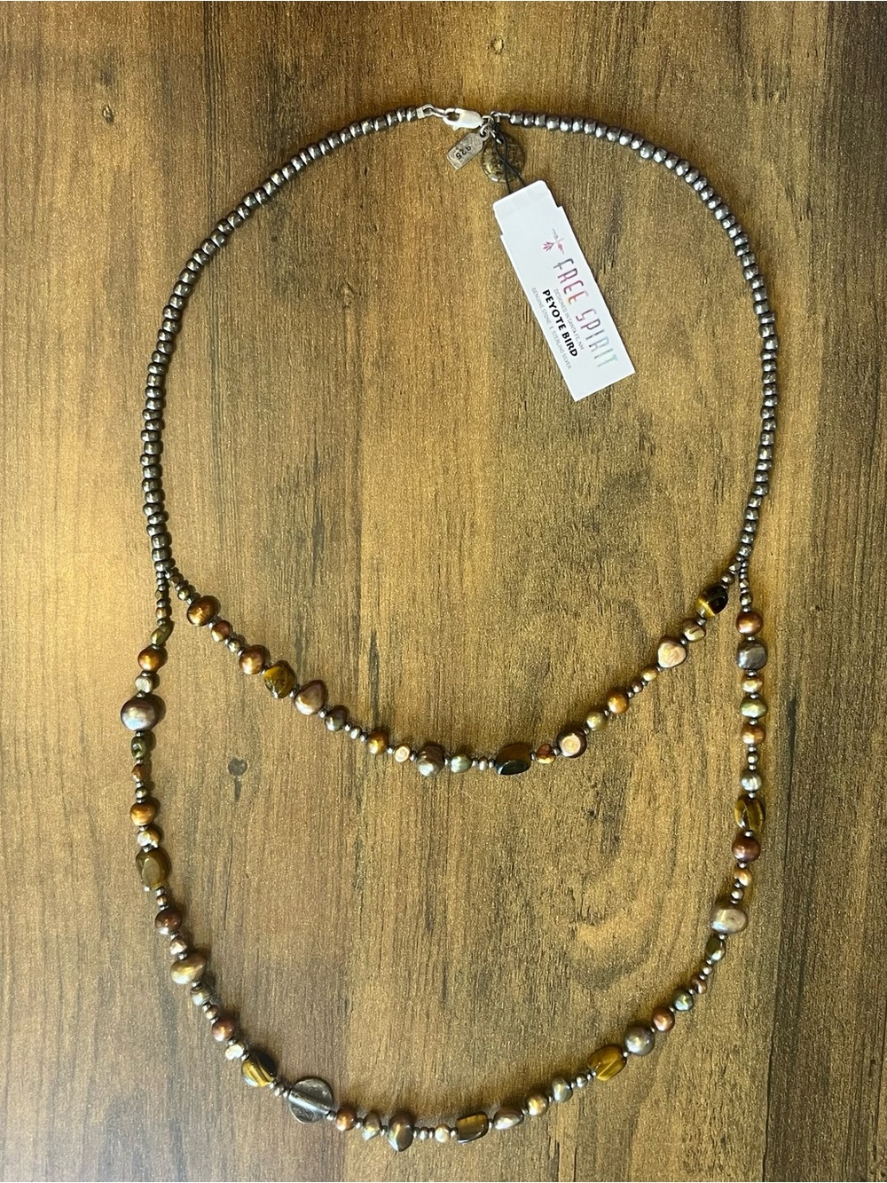 NWT Peyote Bird Designs Navajo Pearl Tiger Eye Beaded Santa Fe Necklace